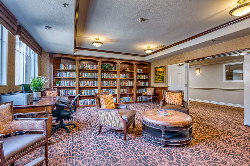 Reading room at Pacifica Senior Living Chino Hills in Chino Hills, California