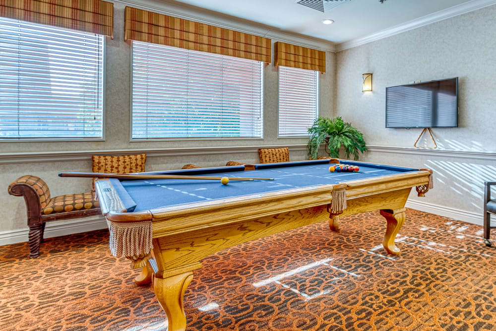 Pool table at Pacifica Senior Living Chino Hills in Chino Hills, California