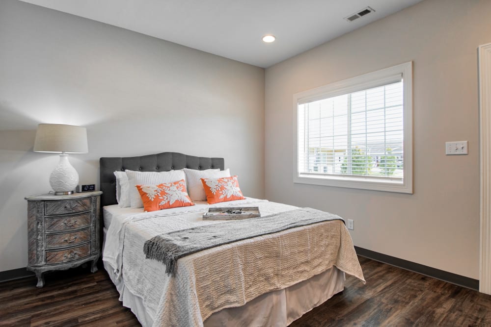 Model bedroom at Retreat at Leisure Living in Evansville, Indiana