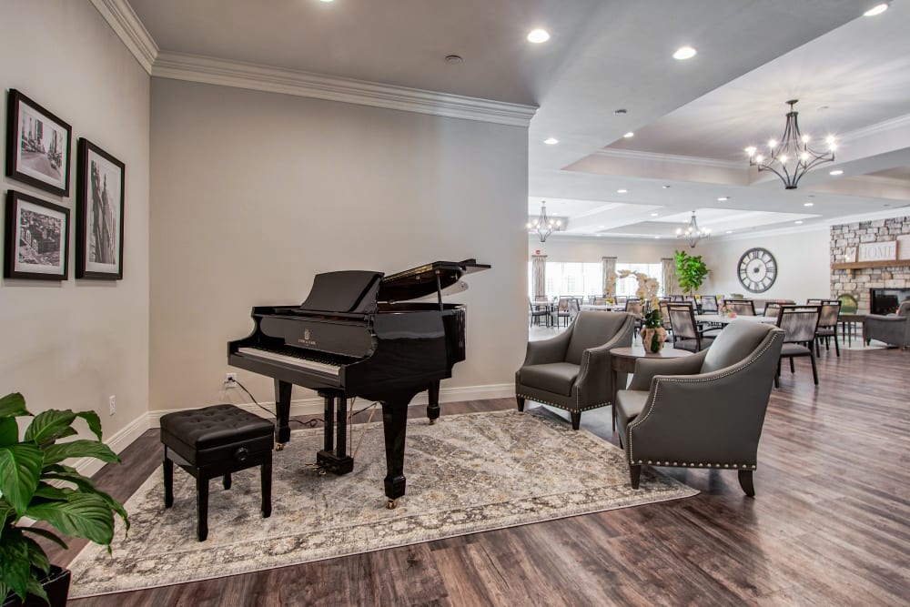Piano in the lobby at Retreat at Leisure Living in Evansville, Indiana