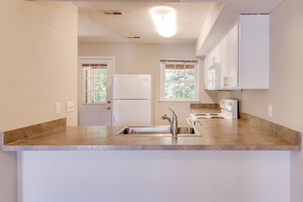 Kitchen with nice countertops at Foundry Townhomes in Simpsonville, South Carolina