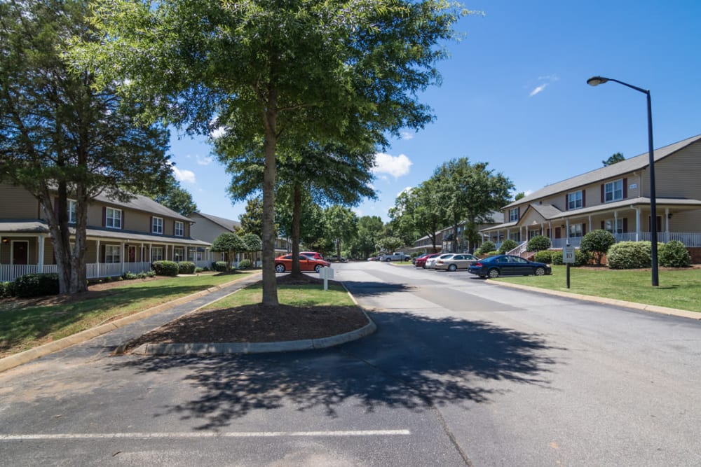 Road through the community at Foundry Townhomes in Simpsonville, South Carolina