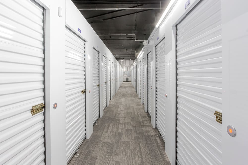 Hallway of indoor storage units at Storage Etc... Salt Lake South in Salt Lake City, Utah
