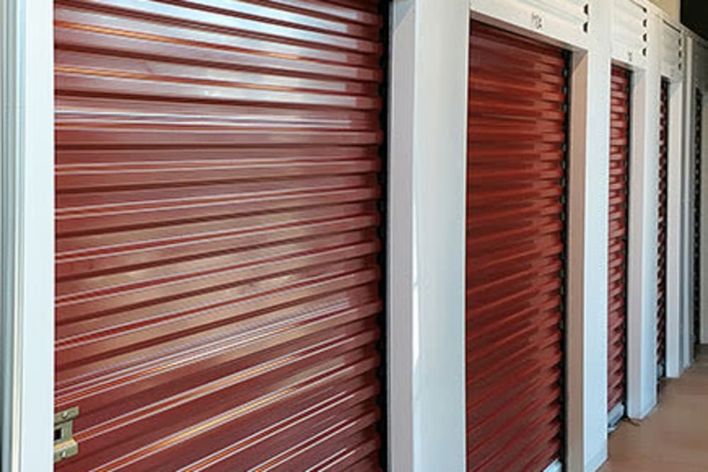 red doors of storage units at Storage Star - Downtown Modesto in Modesto, California
