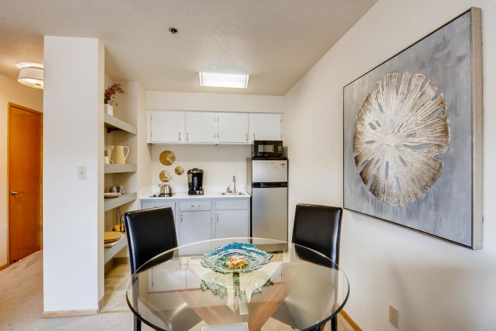 kitchen and living room at King City Senior Village in King City, Oregon
