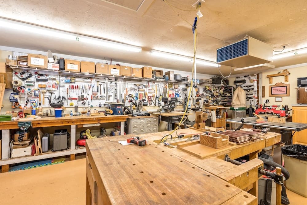 Woodworking shop at Pacifica Senior Living Heritage Hills in Hendersonville, North Carolina