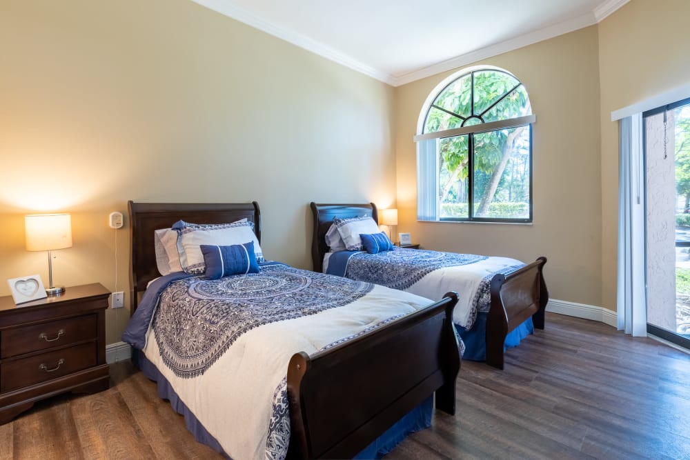 Resident bed room at Pacifica Senior Living Forest Trace in Lauderhill, Florida