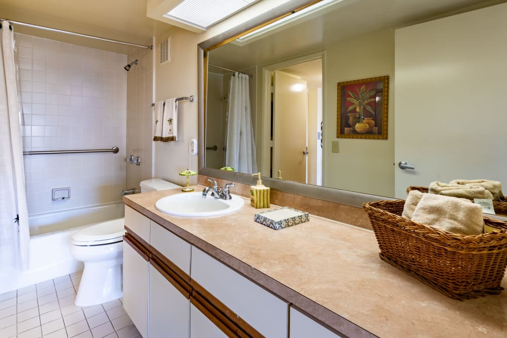 Resident bathroom at Pacifica Senior Living Forest Trace in Lauderhill, Florida