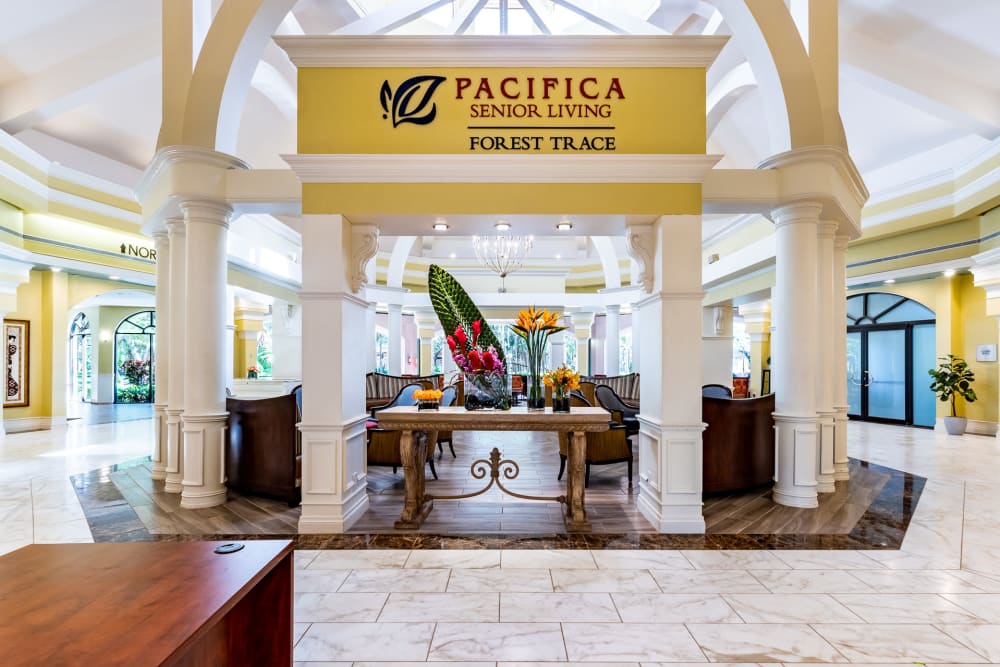 Front desk at Pacifica Senior Living Forest Trace in Lauderhill, Florida