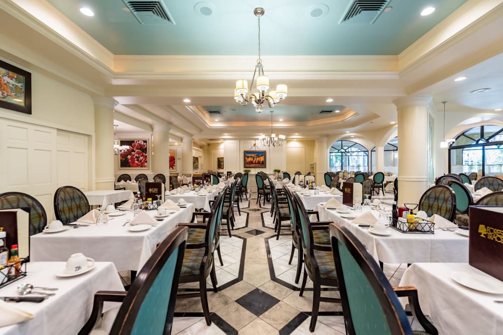 Spacious dining room at Pacifica Senior Living Forest Trace in Lauderhill, Florida