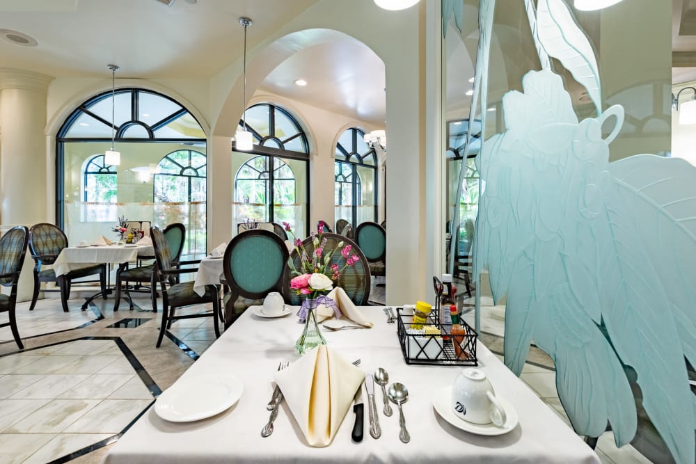 Dining table at Pacifica Senior Living Forest Trace in Lauderhill, Florida
