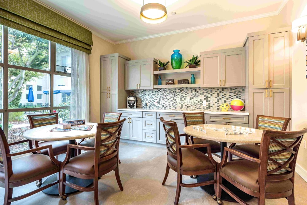 Spacious dining room at Pacifica Senior Living Mission Villa in Daly City, California