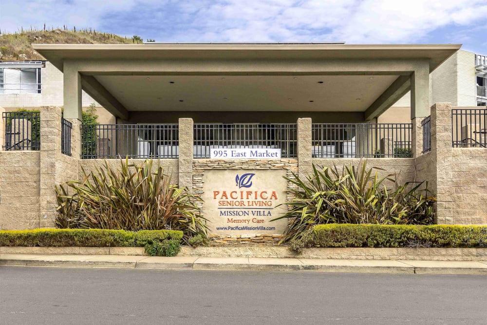 Front entrance to Pacifica Senior Living Mission Villa in Daly City, California