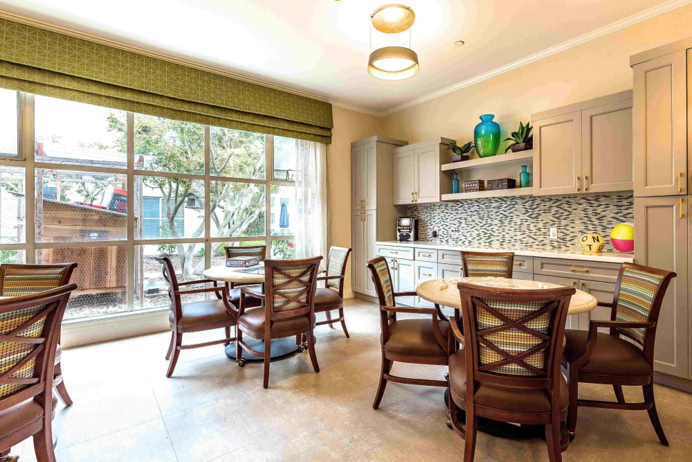 Spacious dining room at Pacifica Senior Living Mission Villa in Daly City, California