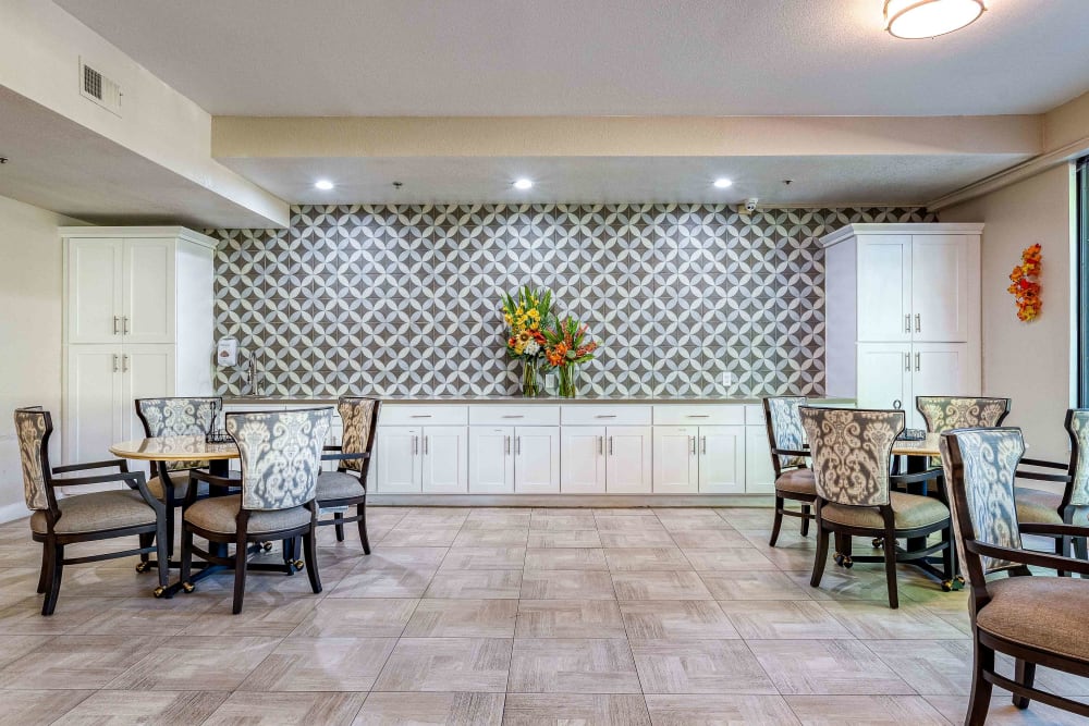 Spacious dining room at Pacifica Senior Living Northridge in Northridge, California