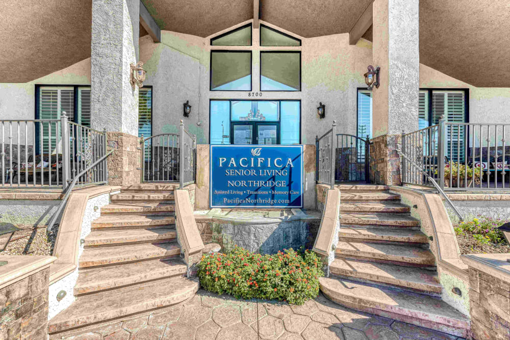 Front entrance to Pacifica Senior Living Northridge in Northridge, California
