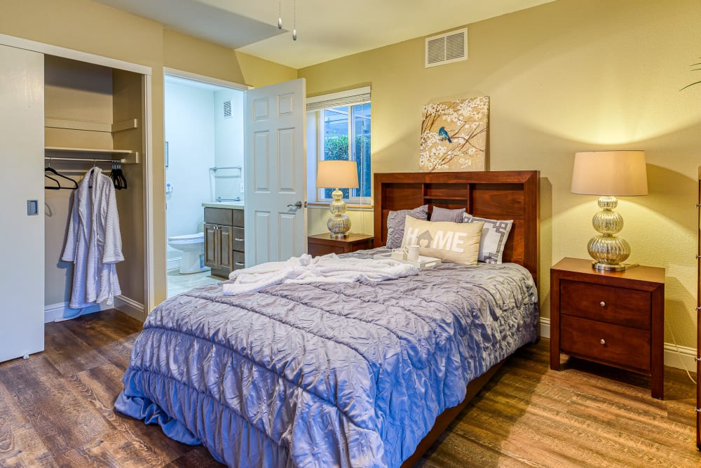 Resident bedroom at Pacifica Senior Living Oakland Heights in Oakland, California