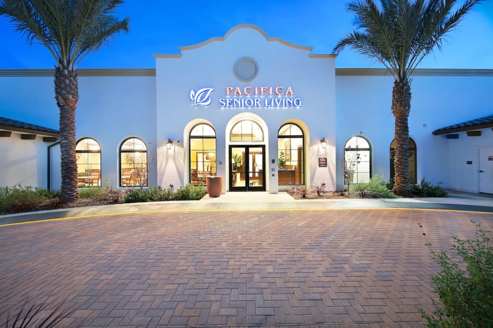 Front entrance to Pacifica Senior Living Oceanside in Oceanside, California