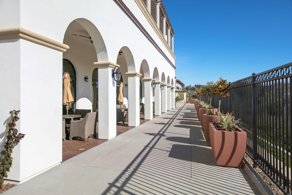 Outdoor walkway at Pacifica Senior Living Oceanside in Oceanside, California