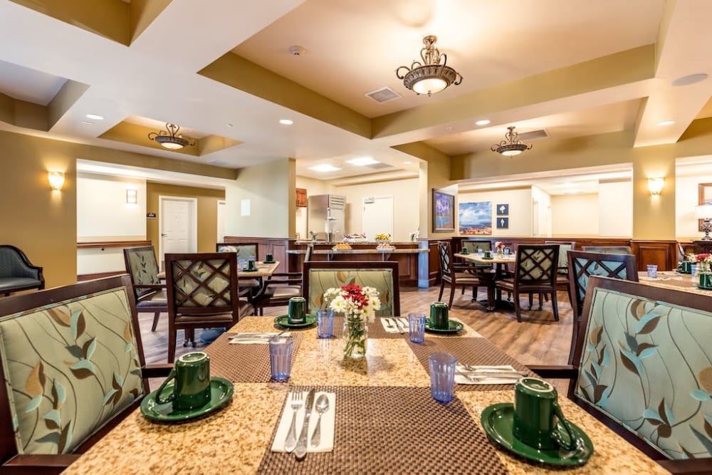 Spacious dining room at Pacifica Senior Living Oxnard in Oxnard, California