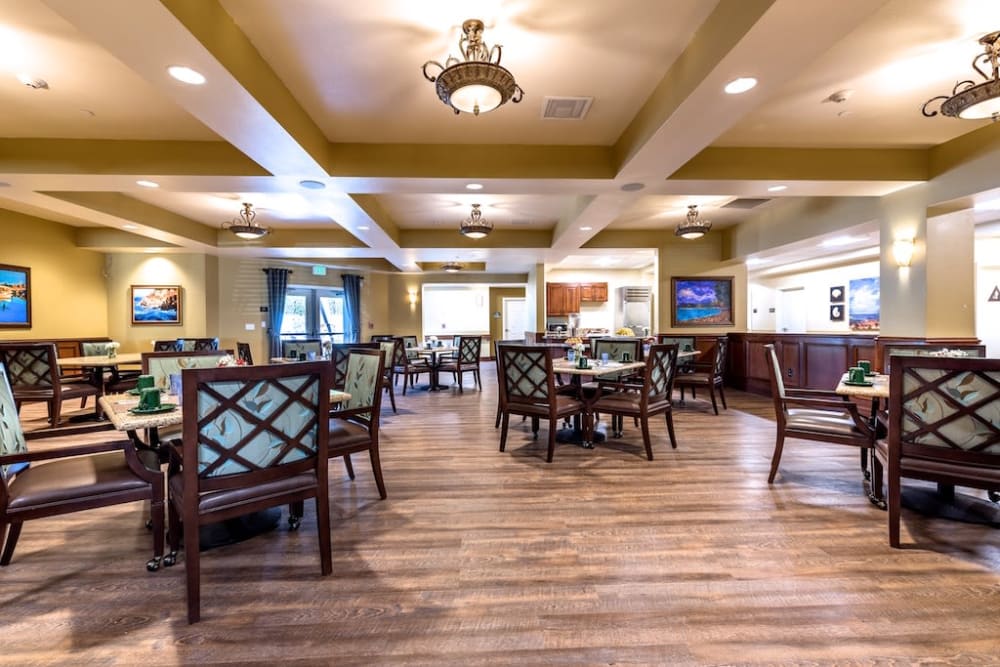 Spacious dining room at Pacifica Senior Living Oxnard in Oxnard, California