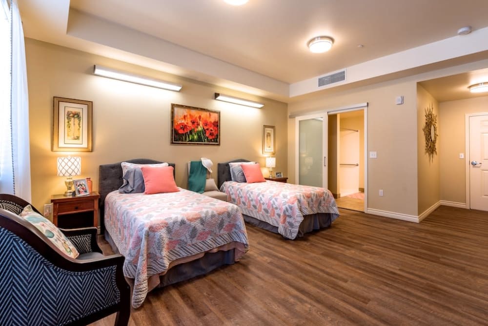 Resident bedroom at Pacifica Senior Living Oxnard in Oxnard, California