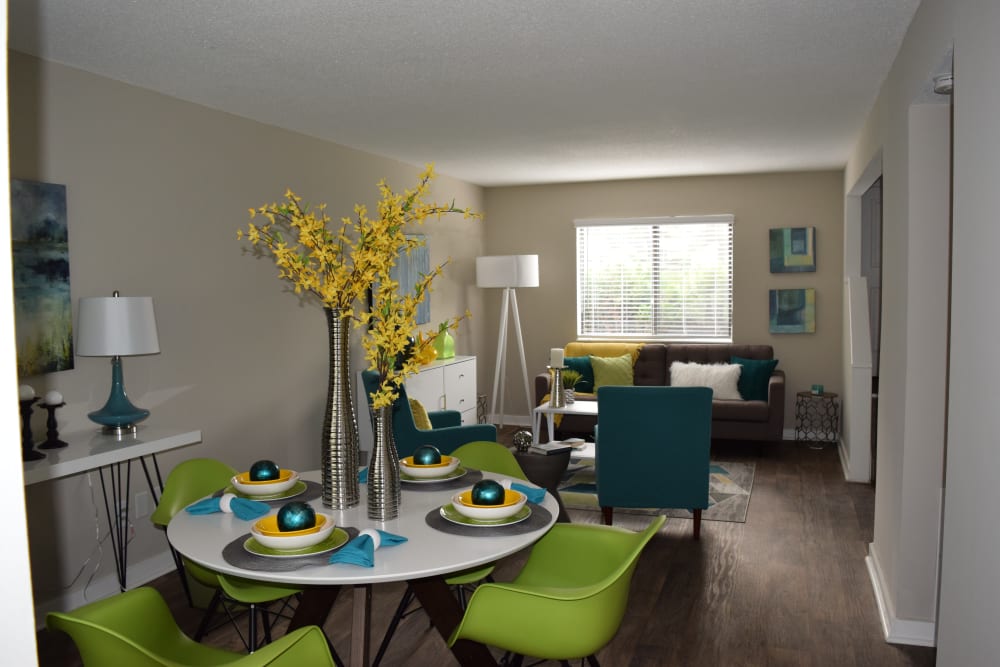 Model dining and living area at The Preserve on Allisonville in Indianapolis, Indiana
