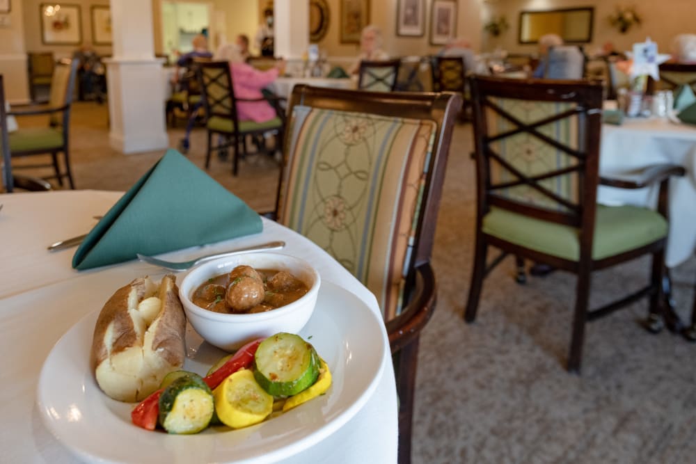Gourmet food served at The Harmony Collection at Roanoke - Memory Care