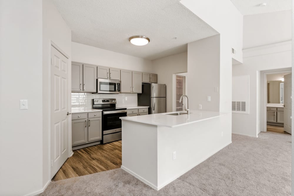 Open kitchen in a model home at Greenwood Plaza in Centennial, Colorado