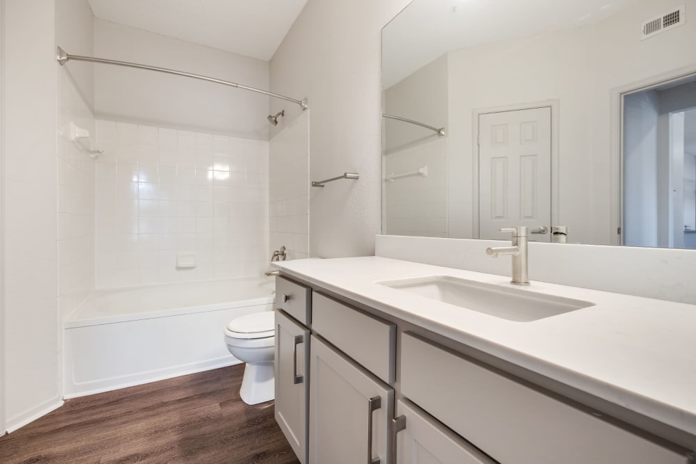 Bathroom with modern finishes at Greenwood Plaza in Centennial, Colorado
