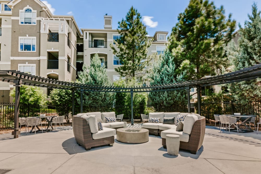 Outdoor lounge chairs to relax in at Greenwood Plaza in Centennial, Colorado