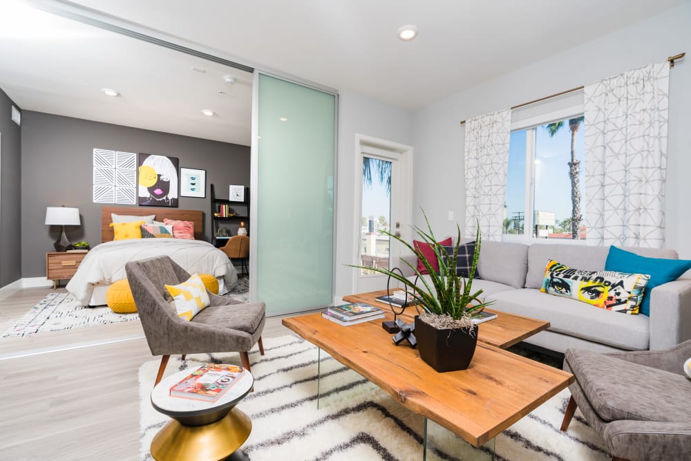 Well decorated living room at The Alamitos in Long Beach, California