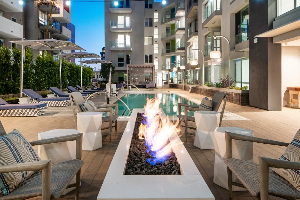 Fire pit near the pool at The Pacific in Long Beach, California