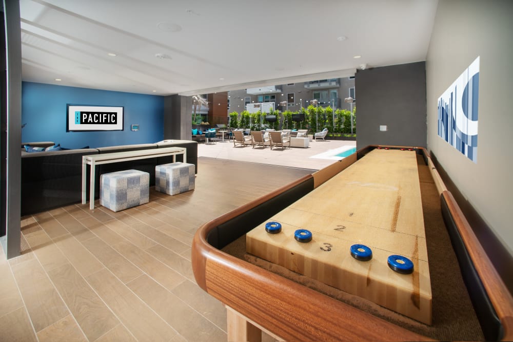 Shuffleboard in the lounge at The Pacific in Long Beach, California