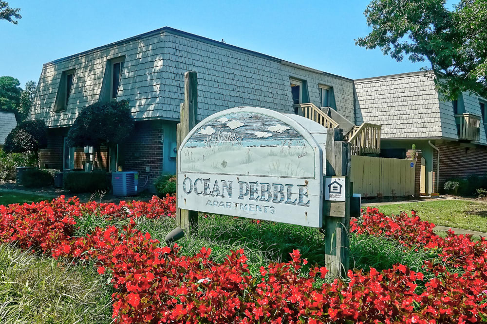 Exterior sign at Ocean Pebbles in Virginia Beach, Virginia