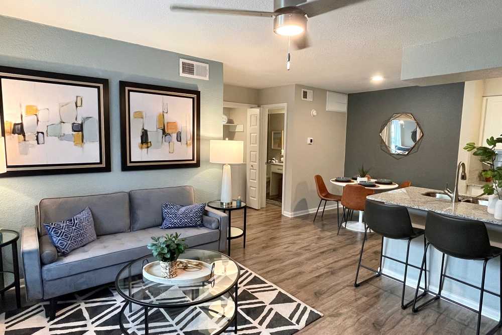 Modern living areas at The Abbey at Energy Corridor in Houston, Texas