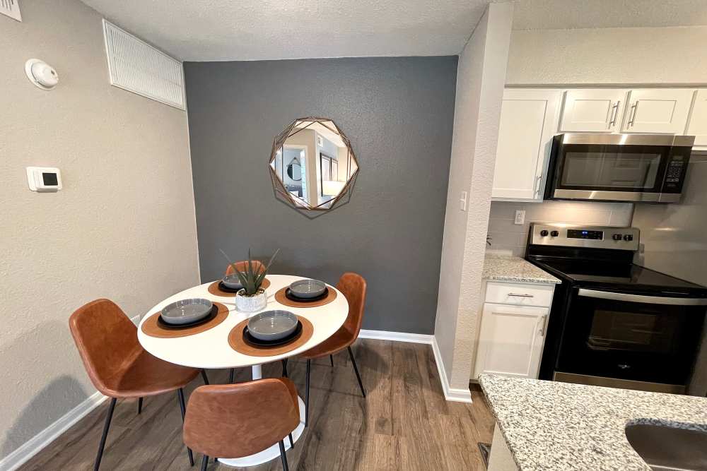 Modern kitchens and dining areas at The Abbey at Energy Corridor in Houston, Texas