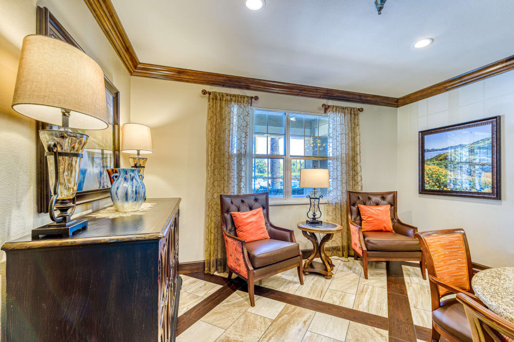 Seating in the lounge area at Pacifica Senior Living Hemet in Hemet, California
