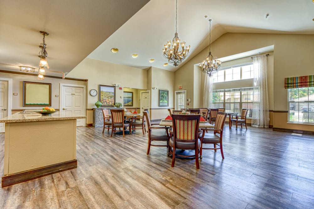 Dining area at Pacifica Senior Living Hemet in Hemet, California