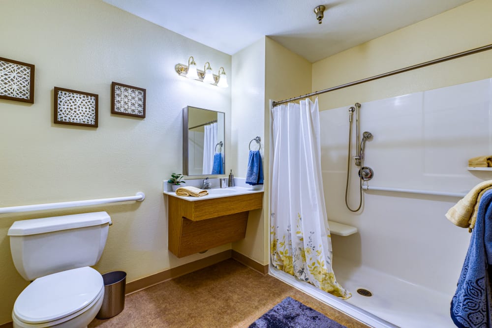 Bathroom in a residence at Pacifica Senior Living Hemet in Hemet, California
