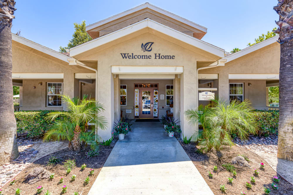 Path leading to entrance of Pacifica Senior Living Hemet in Hemet, California