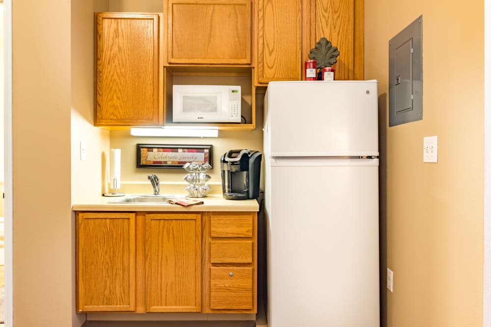 Kitchen area in a residence at Pacifica Senior Living Ellensburg in Ellensburg, Washington