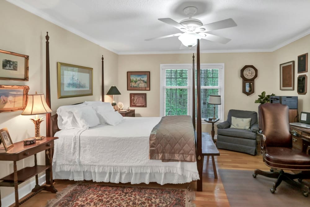 Furnished bedroom at The Clinton Presbyterian Community in Clinton, South Carolina
