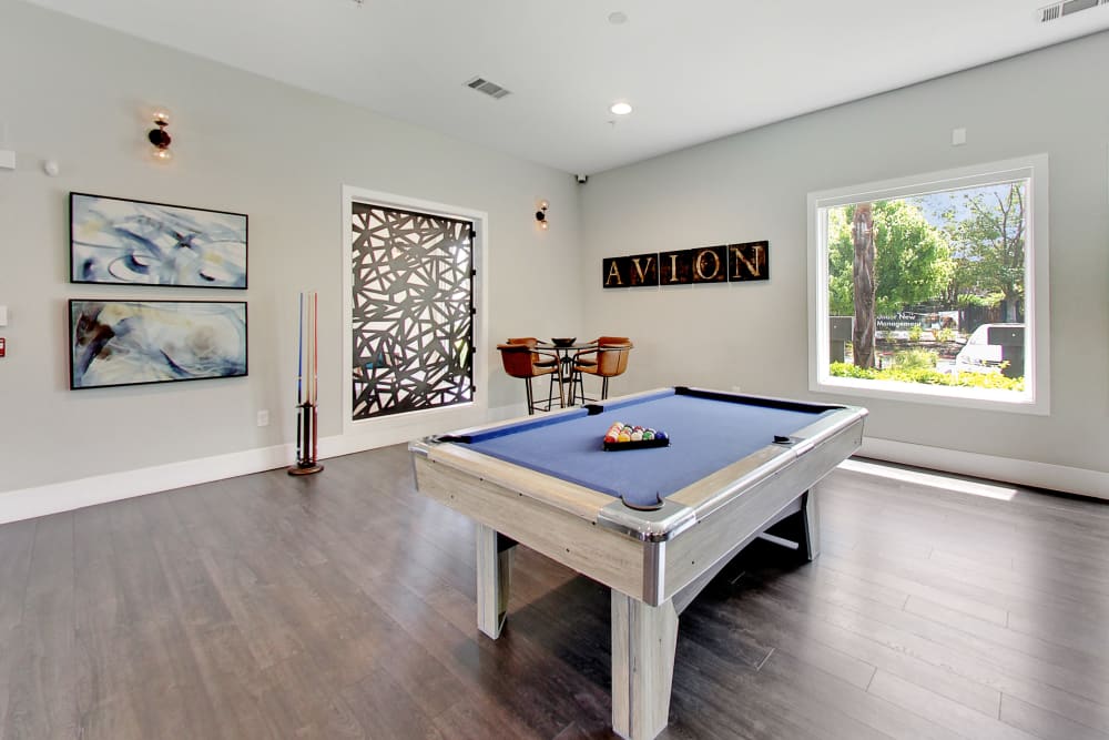 Pool table in clubhouse at Avion Apartments in Rancho Cordova, California