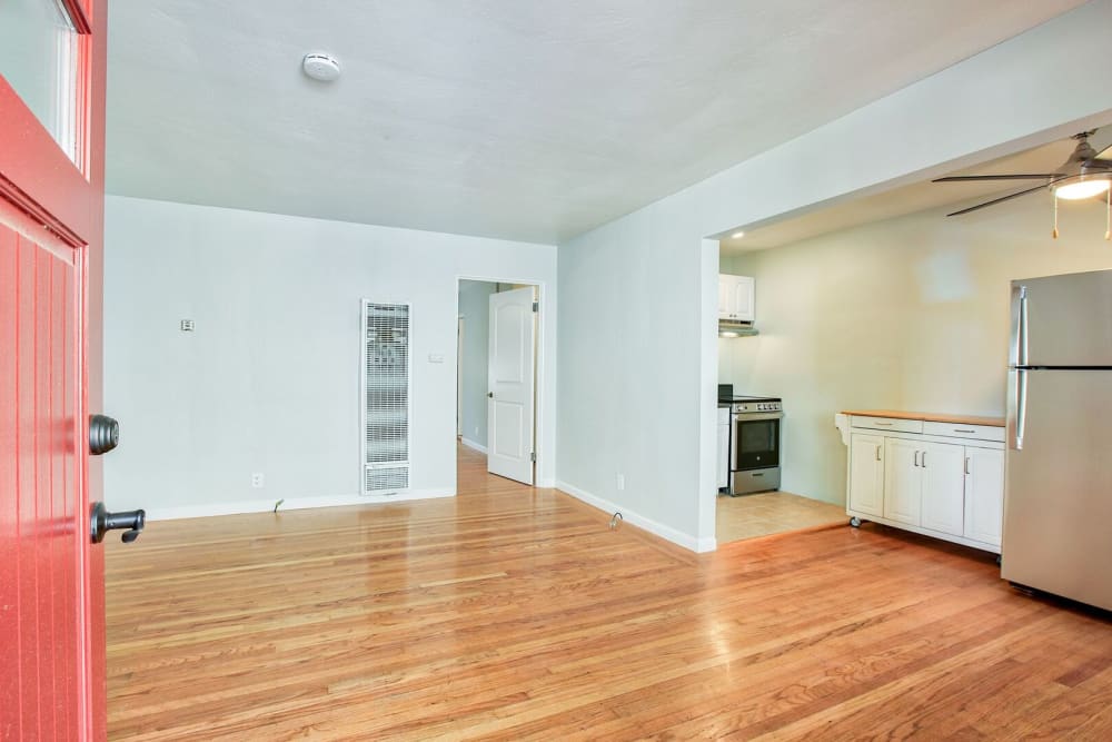 Shiny wood flooring at Hawthorne Apartments in Palo Alto, California