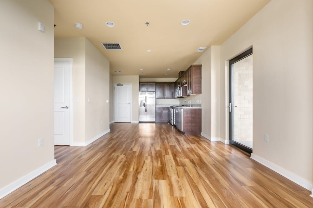 Hardwood floors throughout an apartment at The Meridian in Salem, Oregon