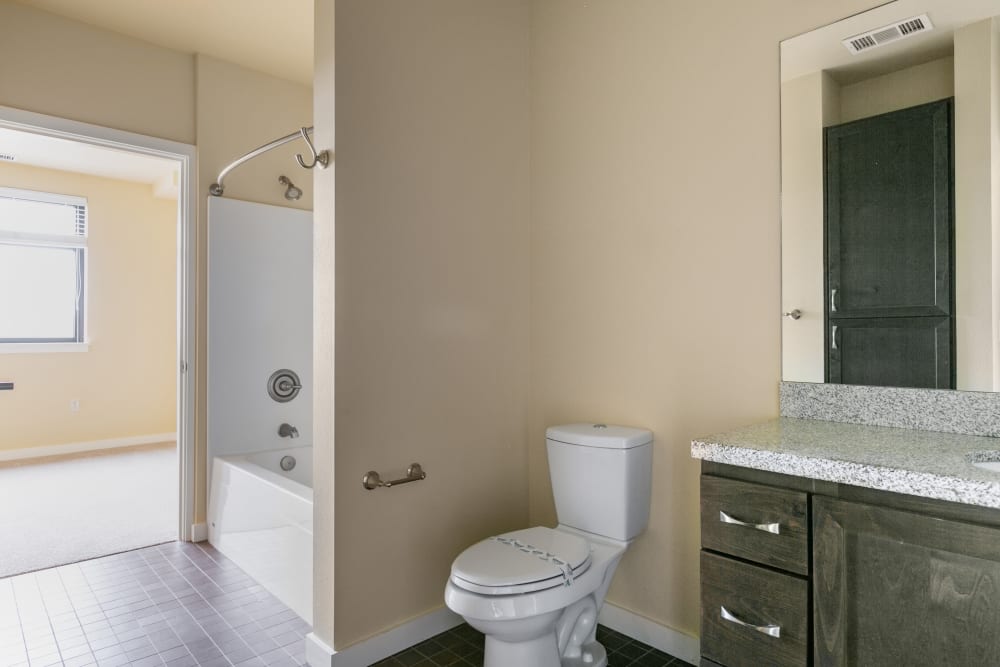 Bathroom with shower tub at The Meridian in Salem, Oregon