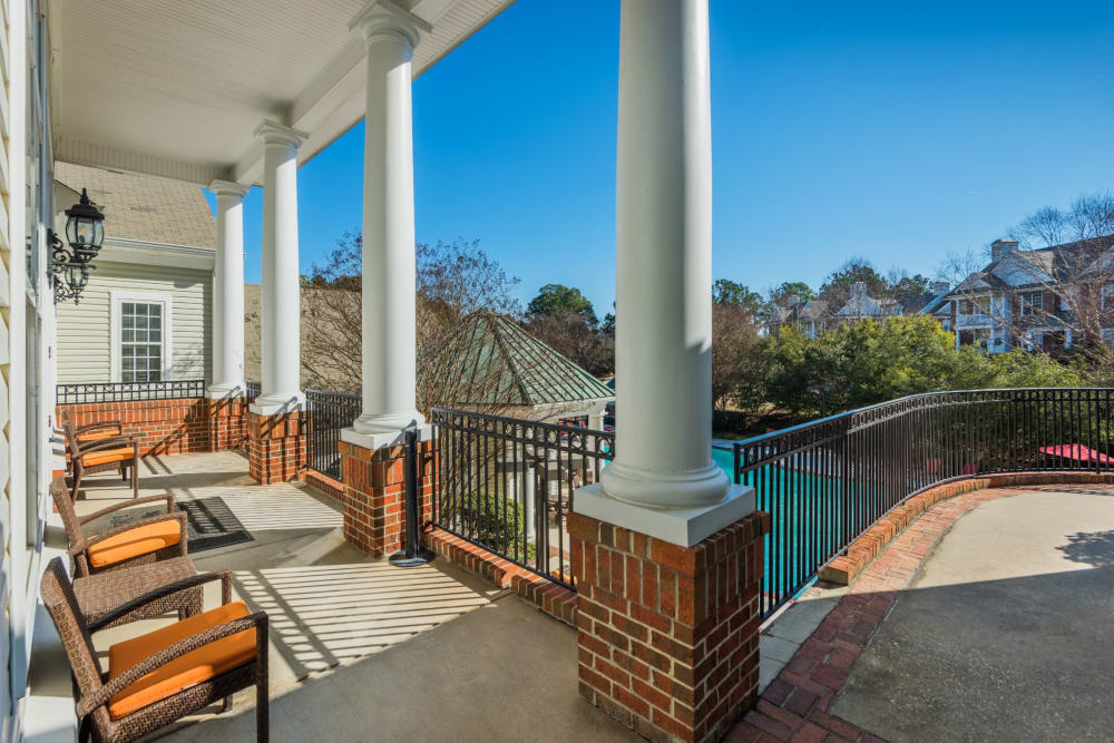 Patio overlooking the swimming pool at The Preserve at Grande Oaks in Fayetteville, North Carolina