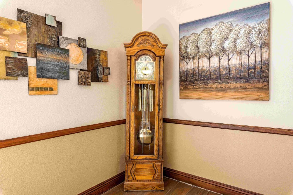 Grandfather clock in a room at Pacifica Senior Living San Leandro in San Leandro, California