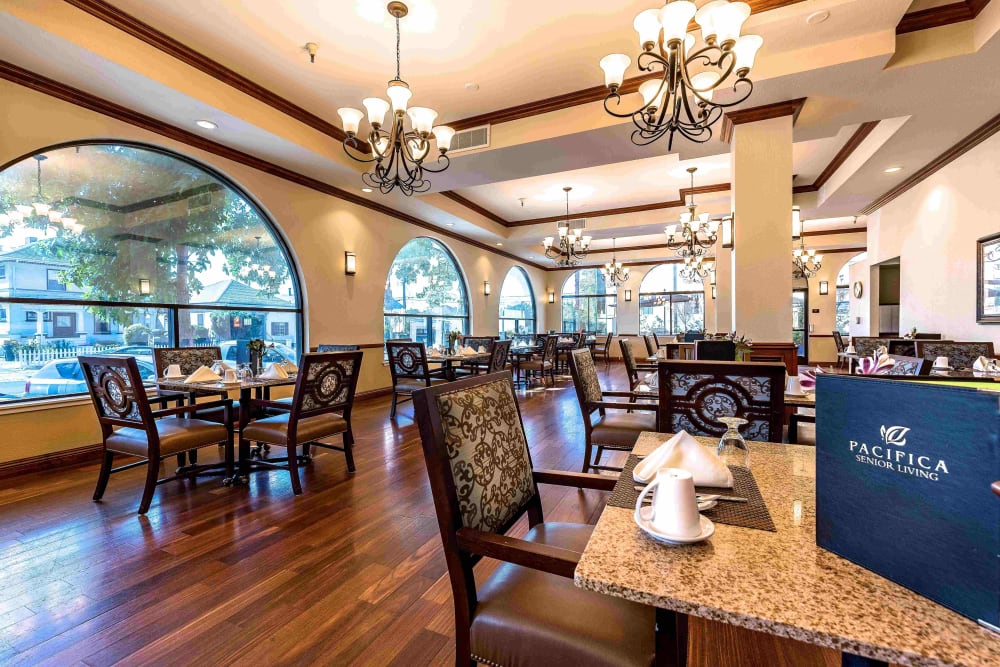 Dining area at Pacifica Senior Living San Leandro in San Leandro, California